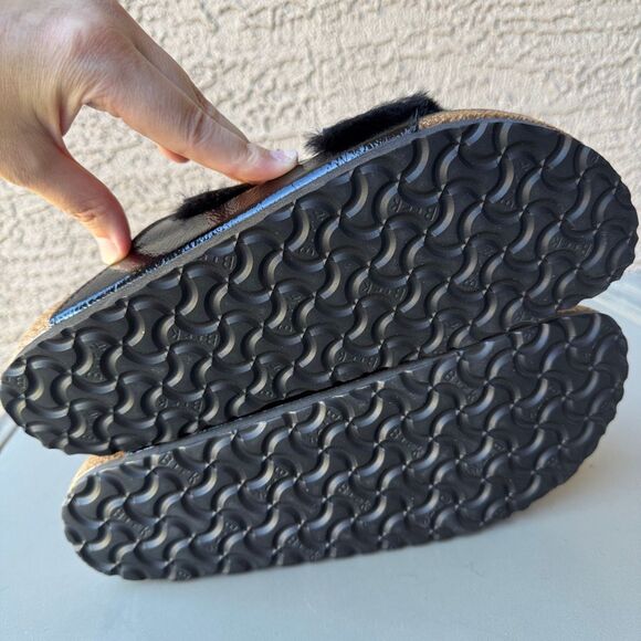 Birkenstock Arizona Shearling Eyelet Sandals Womens 41EU /10US Shiny Black Gold - Picture 8 of 13